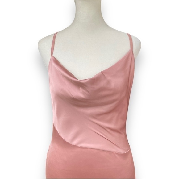 New Lyanar Dusty Rose Cowl Neck Sleeveless Satin Midi Dress Size Extra Small - Picture 5 of 16